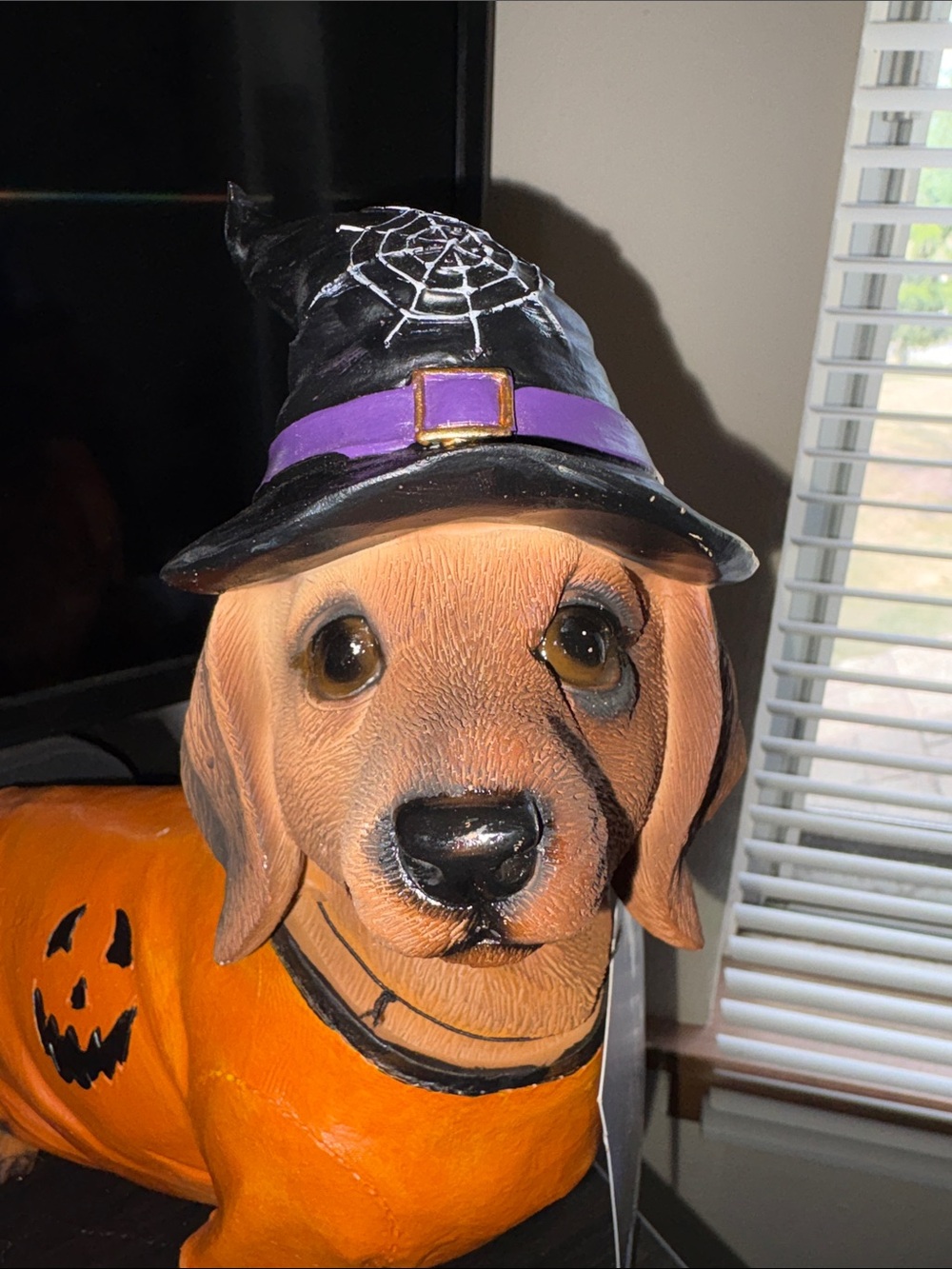 Festive Orange Dachshund Halloween Figurine with Witch Hat - Picture 2 of 9